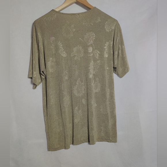 Bobbie Brooks Gold Sheer Floral Stretch Tee Shirt - Picture 3 of 5